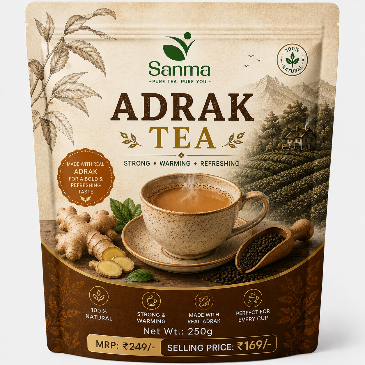 adrak tea Sanma Adrak Tea – Premium Ginger Flavoured CTC Tea (250g) - Image 1